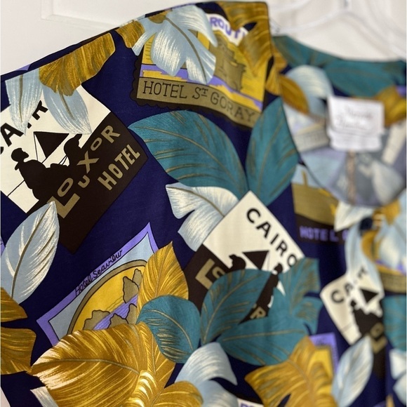 NWT VINTAGE MARJORIE HAMILTON Short Sleeve Travel Print Blouse M - Picture 5 of 16